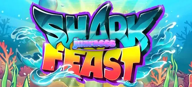 Pemandangan bawah laut yang penuh warna dan neon dalam slot Shark Feast